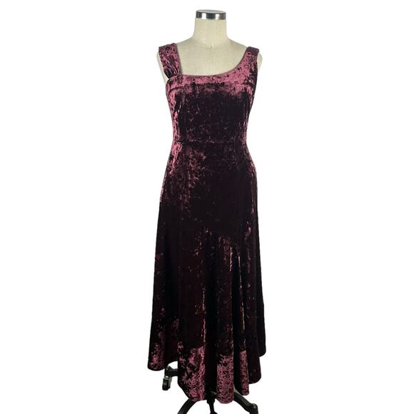 NANETTE LEPORE Vixen Asymmetric Neck Velvet Midi Dress Purple Women's Size 4 - Picture 1 of 7